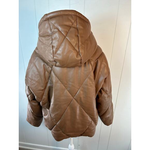 SEBBY Collection Faux Leather Short Puffer Jacket In Toffee - Picture 3 of 6